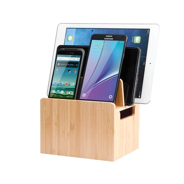 Alt view image 6 of 7 - Bamboo Charging Station & Compatible Apple Watch Adapter Combo Multi Device Organizer for Apple Watch, Smartphones, Tablets, Laptops, and More