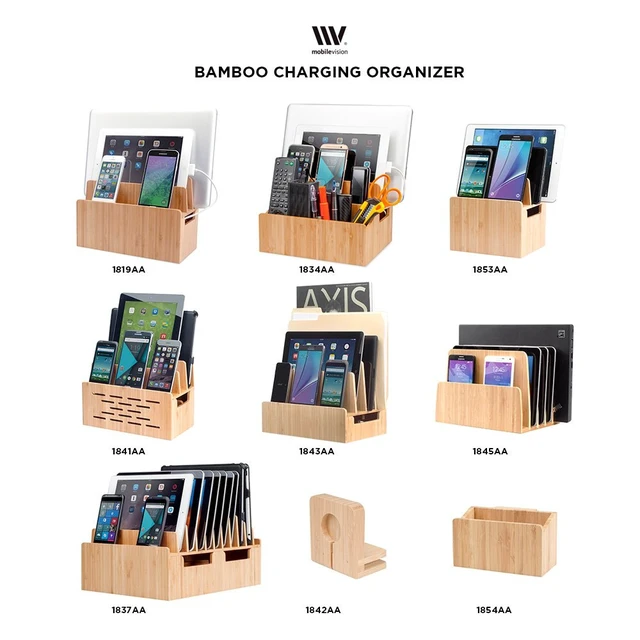 Alt view image 7 of 7 - Bamboo Charging Station & Compatible Apple Watch Adapter Combo Multi Device Organizer for Apple Watch, Smartphones, Tablets, Laptops, and More