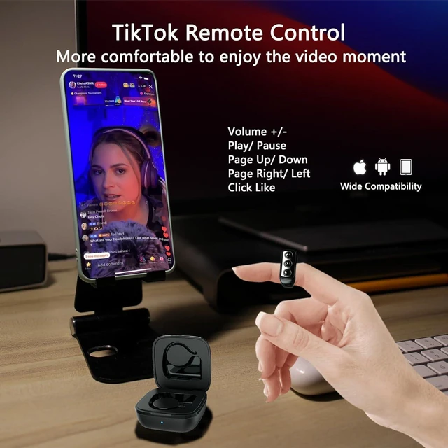 Alt view image 3 of 7 - TikTok Scrolling Ring, Bluetooth Page Turner, Camera Remote, Long Battery Life, Compatible with iOS & Android, Up to 30ft Range, Black