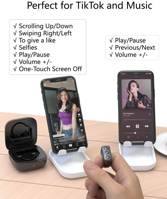 Alt view image 2 of 7 - TikTok Scrolling Ring, Bluetooth Page Turner, Camera Remote, Long Battery Life, Compatible with iOS & Android, Up to 30ft Range, Black