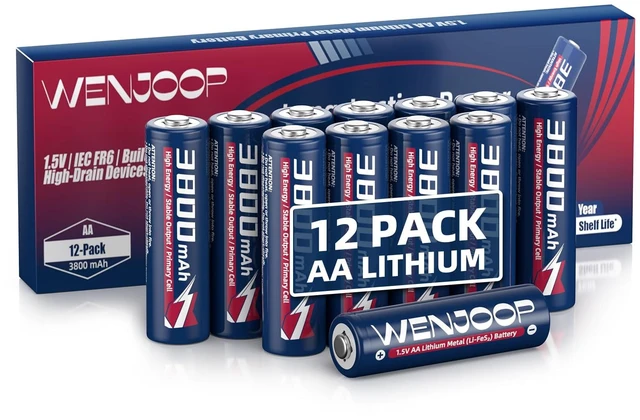 Main image of AA Lithium Batteries 3800mAh 12 Pack, 1.5V Lithium Metal, Non-Rechargeable 15-Year Shelf Life Leak-Resistant, Temp-Ready, 15g Each For Cameras, Smart Locks, Flashlights & Backup