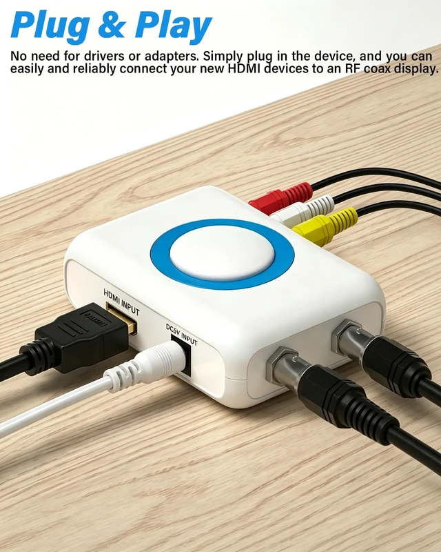 Alt view image 6 of 7 - HDMI to RF Modulator, HDMI to Coax Adapter, HDMI to RCA Converter PAL/NTSC CH3/CH4 Switches, VHF AV Adapter, Fits Fire TV Stick Roku VHS VCR Player PS5 Xbox 360 Gaming Laptop HD Digital Video