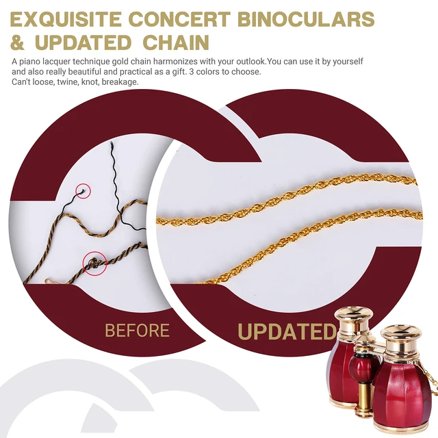 Alt view image 4 of 7 - Opera Glasses for Women, 4x30 Theater Binoculars with Chain, Red Compact Concert Binoculars with Multi-Coated Lenses, Center Focus, Carrying Case & Removable Chain
