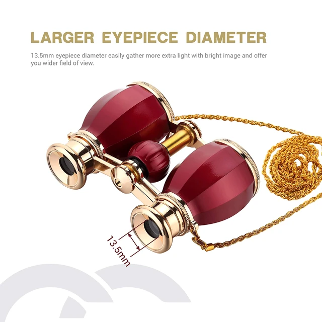 Alt view image 5 of 7 - Opera Glasses for Women, 4x30 Theater Binoculars with Chain, Red Compact Concert Binoculars with Multi-Coated Lenses, Center Focus, Carrying Case & Removable Chain