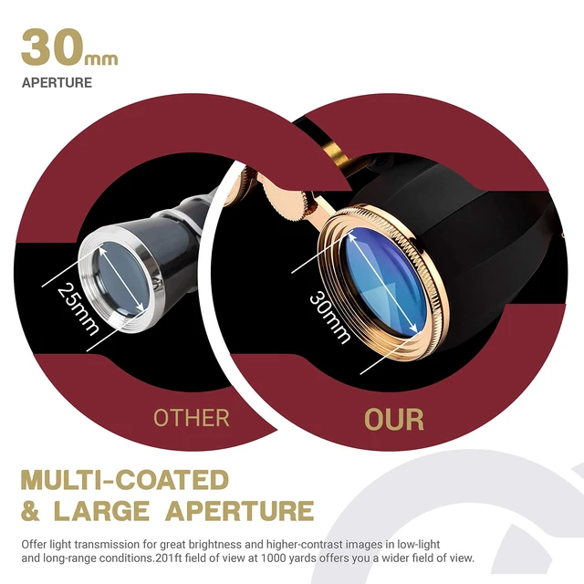 Alt view image 2 of 7 - Opera Glasses for Women, 4x30 Theater Binoculars with Chain, Black Compact Concert Binoculars with Multi-Coated Lenses, Center Focus, Carrying Case & Removable Chain