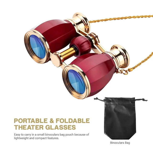 Alt view image 7 of 7 - Opera Glasses for Women, 4x30 Theater Binoculars with Chain, Red Compact Concert Binoculars with Multi-Coated Lenses, Center Focus, Carrying Case & Removable Chain