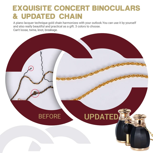 Alt view image 3 of 7 - Opera Glasses for Women, 4x30 Theater Binoculars with Chain, Black Compact Concert Binoculars with Multi-Coated Lenses, Center Focus, Carrying Case & Removable Chain