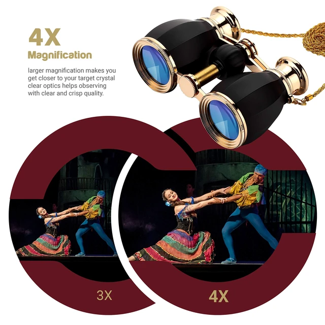 Alt view image 4 of 7 - Opera Glasses for Women, 4x30 Theater Binoculars with Chain, Black Compact Concert Binoculars with Multi-Coated Lenses, Center Focus, Carrying Case & Removable Chain