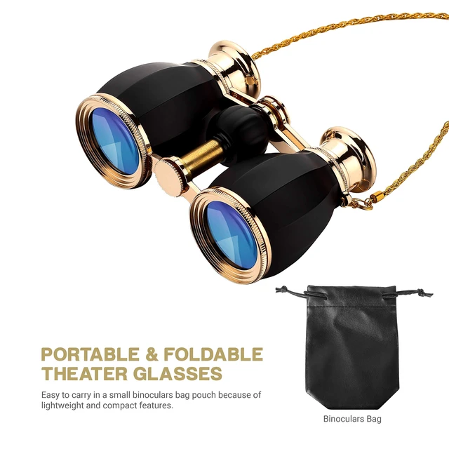 Alt view image 6 of 7 - Opera Glasses for Women, 4x30 Theater Binoculars with Chain, Black Compact Concert Binoculars with Multi-Coated Lenses, Center Focus, Carrying Case & Removable Chain