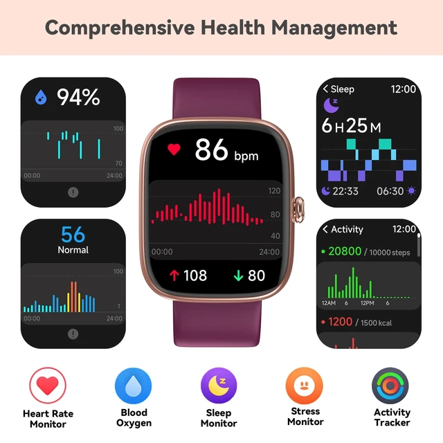 Alt view image 7 of 7 - Senior Friendly Fitness Tracker, No App No Phone Required, 1.83'' Display Easy to Use, Waterproof, Heart Rate, Sleep Monitor, Fitness Watch, Pedometer Watch, Smart Watches for Women Men