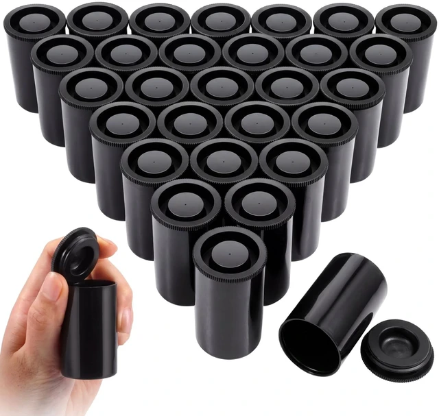 Main image of 30 Pieces Plastic Film Canister Holder Containers, Black 35 mm Empty Camera Reel Containers, Storage Case with Lids for Storing Small Accessories, Film, Keys, Coins, Art Beads