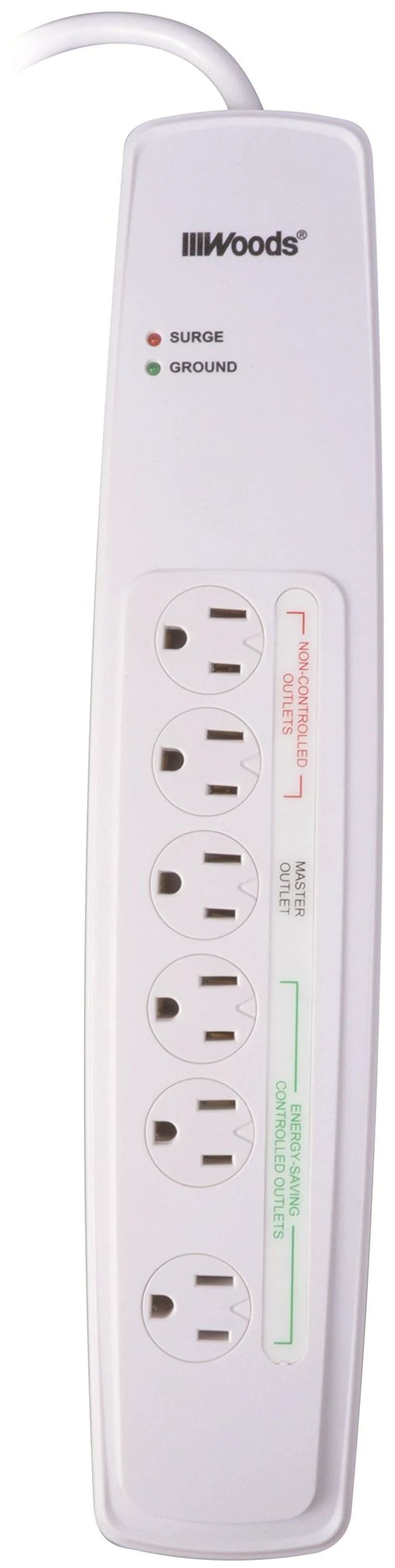 Main image of Southwire Energy Saving Surge Protector Power Strip - 1080J Protection - 80 Foot Wireless Remote Control - 6 Outlets - White - 3 Foot Cord