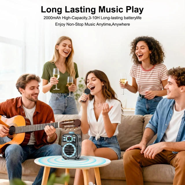 Alt view image 7 of 7 - Portable Bluetooth Speaker with 360°HD Stereo Sound and Robust Bass, Stocking Stuffers, Microphone, 3-8H Playtime, BT 5.3, DSP, Small Wireless Speaker for party, camping, car, White Elephant Gifts