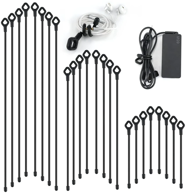 Main image of Silicone Cable Ties with Holes, 24PK Reusable Twist Ties for Bundling Silicone Cable Ties with Holes, 24PK Reusable Twist Ties for Bundling - 6in, 12in, 18in - Indoor/Outdoor Use (Black)