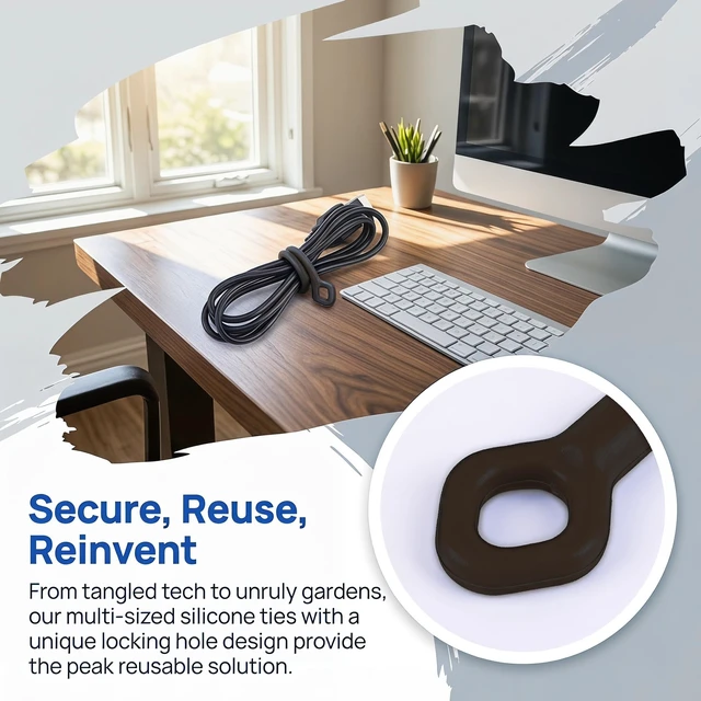 Alt view image 3 of 7 - Silicone Cable Ties with Holes, 24PK Reusable Twist Ties for Bundling Silicone Cable Ties with Holes, 24PK Reusable Twist Ties for Bundling - 6in, 12in, 18in - Indoor/Outdoor Use (Black)