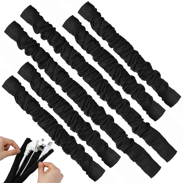 Main image of 6 Pack Fabric Cord Cover for Electric Wire, Black, 2×5.3ft, 4×2.6ft Chandelier Chain Cover, Swing Chain Linen Shade with Hidden Hook Loop Closure Sleeves, for Chandelier Wires Cable Swing