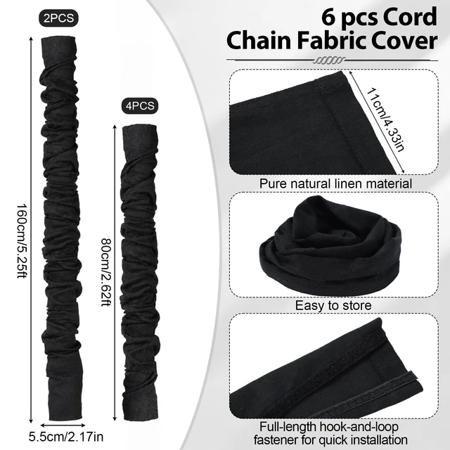 Alt view image 2 of 7 - 6 Pack Fabric Cord Cover for Electric Wire, Black, 2×5.3ft, 4×2.6ft Chandelier Chain Cover, Swing Chain Linen Shade with Hidden Hook Loop Closure Sleeves, for Chandelier Wires Cable Swing