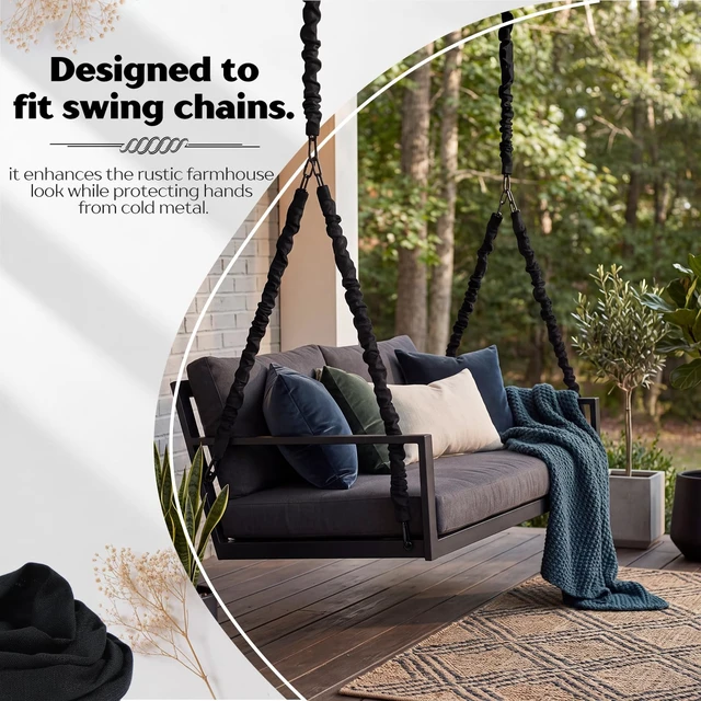 Alt view image 5 of 7 - 6 Pack Fabric Cord Cover for Electric Wire, Black, 2×5.3ft, 4×2.6ft Chandelier Chain Cover, Swing Chain Linen Shade with Hidden Hook Loop Closure Sleeves, for Chandelier Wires Cable Swing