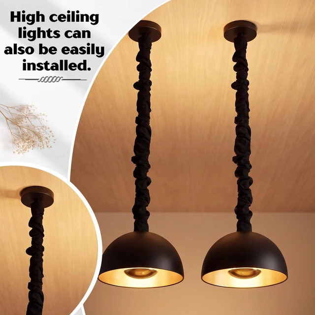 Alt view image 6 of 7 - 6 Pack Fabric Cord Cover for Electric Wire, Black, 2×5.3ft, 4×2.6ft Chandelier Chain Cover, Swing Chain Linen Shade with Hidden Hook Loop Closure Sleeves, for Chandelier Wires Cable Swing
