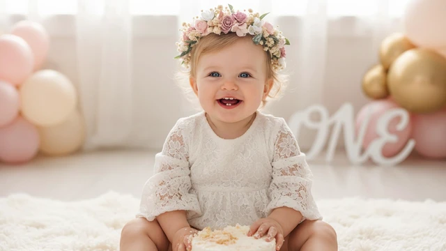 Alt view image 3 of 7 - Flower Crown for Toddler 1st Birthday Wedding Headpieces 1-2 Years Soft Velvet Lined Back Toddler Headband, Hair Accessories for Girls, Photo Prop, Cake Smash Photography