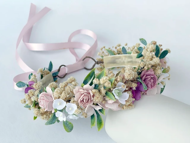 Alt view image 2 of 7 - Flower Crown for Toddler 1st Birthday Wedding Headpieces 1-2 Years Soft Velvet Lined Back Toddler Headband, Hair Accessories for Girls, Photo Prop, Cake Smash Photography