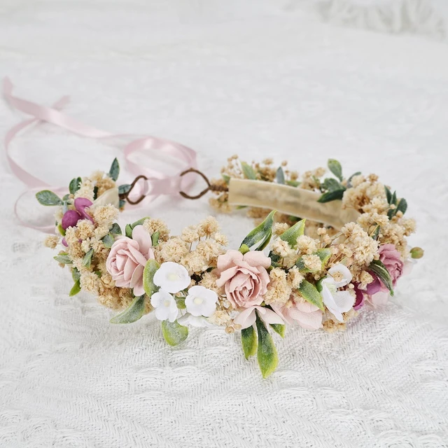 Alt view image 4 of 7 - Flower Crown for Toddler 1st Birthday Wedding Headpieces 1-2 Years Soft Velvet Lined Back Toddler Headband, Hair Accessories for Girls, Photo Prop, Cake Smash Photography