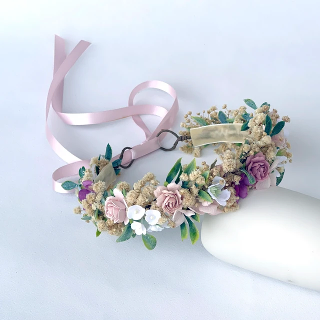 Alt view image 6 of 7 - Flower Crown for Toddler 1st Birthday Wedding Headpieces 1-2 Years Soft Velvet Lined Back Toddler Headband, Hair Accessories for Girls, Photo Prop, Cake Smash Photography