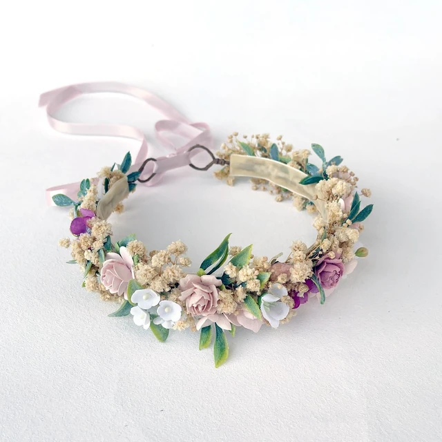 Alt view image 7 of 7 - Flower Crown for Toddler 1st Birthday Wedding Headpieces 1-2 Years Soft Velvet Lined Back Toddler Headband, Hair Accessories for Girls, Photo Prop, Cake Smash Photography