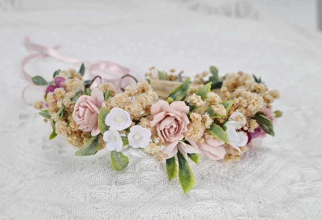Alt view image 5 of 7 - Flower Crown for Toddler 1st Birthday Wedding Headpieces 1-2 Years Soft Velvet Lined Back Toddler Headband, Hair Accessories for Girls, Photo Prop, Cake Smash Photography