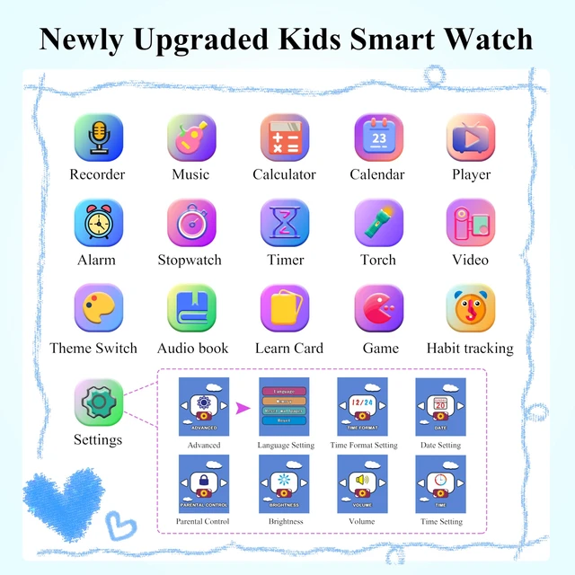 Alt view image 2 of 7 - Kids Smart Watch, 30+ Games Camera Video Pedometer Kids Watch, Music Player, Alarm, Audiostory, Torch, Step Counter, Educational Toys for Children Age 5-12