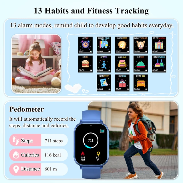 Alt view image 5 of 7 - Kids Smart Watch, 30+ Games Camera Video Pedometer Kids Watch, Music Player, Alarm, Audiostory, Torch, Step Counter, Educational Toys for Children Age 5-12