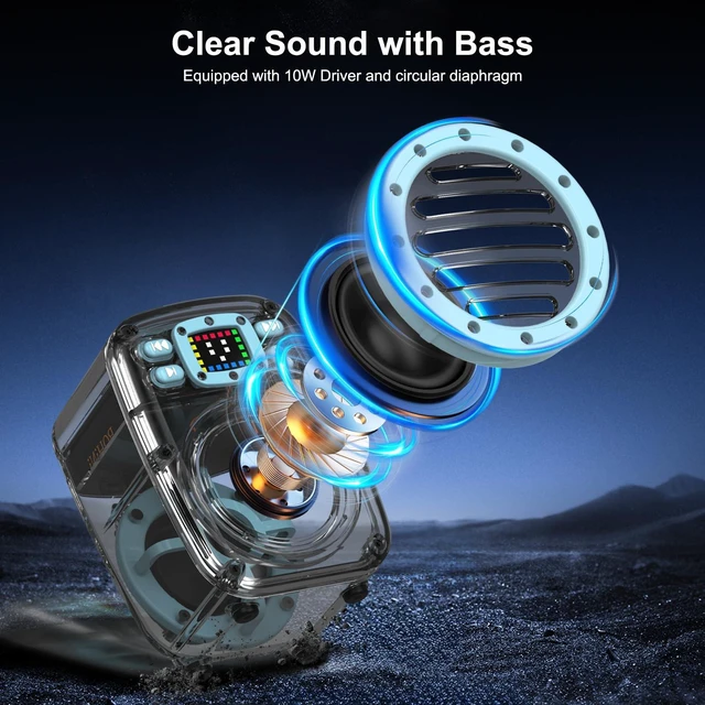 Alt view image 2 of 7 - Portable Bluetooth Speaker with 360°HD Stereo Sound and Robust Bass, Stocking Stuffers, Microphone, 3-8H Playtime, BT 5.3, DSP, Small Wireless Speaker for party, camping, car, White Elephant Gifts