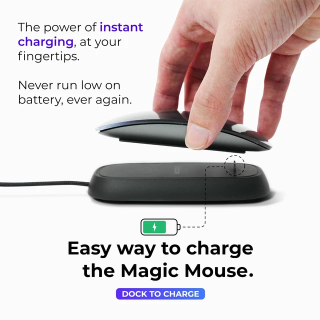 Alt view image 2 of 6 - Charging Station for Apple Magic Mouse, Black Usable As Charging Dock, Stand & Charger, Includes 5ft (1.5m) USB-C Cable, USB-C Connector, Perfect Accessories