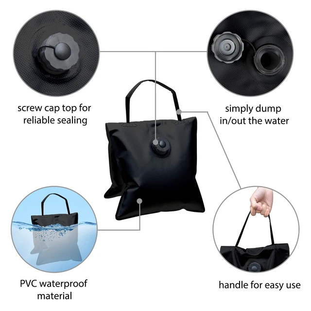 Alt view image 6 of 7 - USA 4-Pack Waterbag Weights,Photography Waterbags for Light Stands and Video Equipments,Heavy Duty Saddlebag for Backdrop Stand,Tripod,Canopy,Umbrella Base,Fishing Chair and Picnic Table(Black)