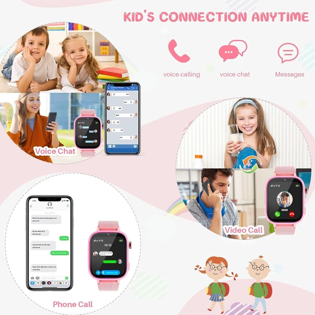 Alt view image 2 of 7 - 4G Kids Smart Watch, 15 Exciting Games, Two-Way Calling Feature, SOS Emergency Call Button Ideal for Kids Aged 3-12, for Boys & Girls (Pink)