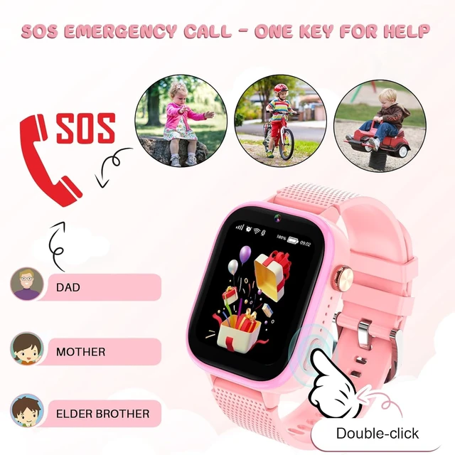 Alt view image 3 of 7 - 4G Kids Smart Watch, 15 Exciting Games, Two-Way Calling Feature, SOS Emergency Call Button Ideal for Kids Aged 3-12, for Boys & Girls (Pink)