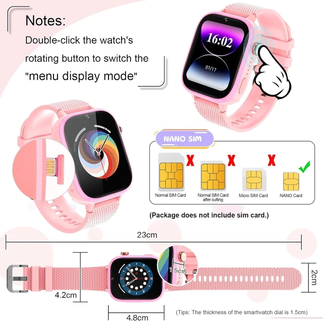 Alt view image 6 of 7 - 4G Kids Smart Watch, 15 Exciting Games, Two-Way Calling Feature, SOS Emergency Call Button Ideal for Kids Aged 3-12, for Boys & Girls (Pink)