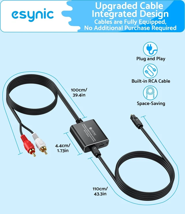 Alt view image 4 of 7 - Professional 7ft Long RCA to Optical Audio Converter Built-in ADC Analog to Digital Audio Chip-Easy to Setup-USB Power-for CD Player to Optical Soundbar-Not Bi-Directional