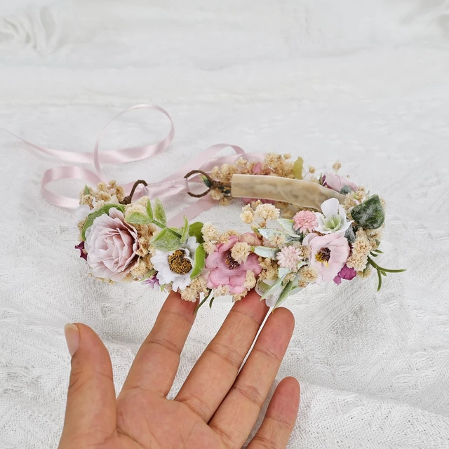 Alt view image 3 of 7 - Wildflower Flower Crown for Toddler 1st Birthday Party Headpieces 1-2 Years Baby Girls Headband Hair Accessories for Photography Wedding Soft Velvet Lined Back