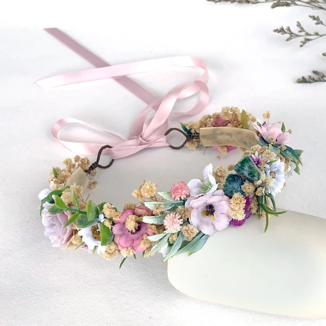 Alt view image 5 of 7 - Wildflower Flower Crown for Toddler 1st Birthday Party Headpieces 1-2 Years Baby Girls Headband Hair Accessories for Photography Wedding Soft Velvet Lined Back