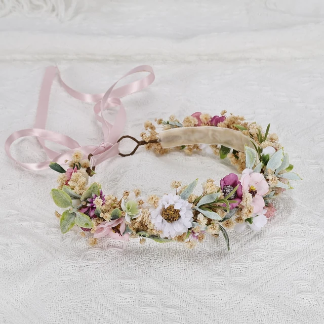 Alt view image 4 of 7 - Wildflower Flower Crown for Toddler 1st Birthday Party Headpieces 1-2 Years Baby Girls Headband Hair Accessories for Photography Wedding Soft Velvet Lined Back