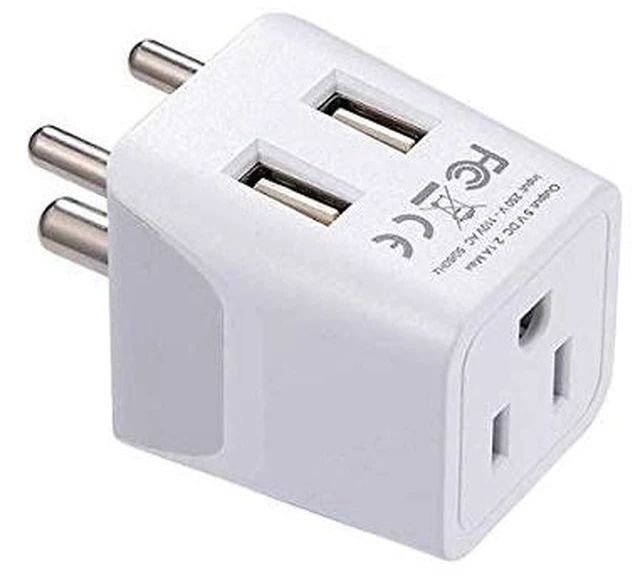 Alt view image 4 of 6 - India Travel Plug Set - with 2 USB + USA Socket Input - Type C and Type D- Ultra Compact - Safe Grounded Perfect for Cell Phones, Laptops, Camera Chargers