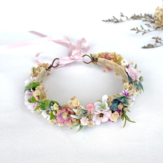 Alt view image 7 of 7 - Wildflower Flower Crown for Toddler 1st Birthday Party Headpieces 1-2 Years Baby Girls Headband Hair Accessories for Photography Wedding Soft Velvet Lined Back