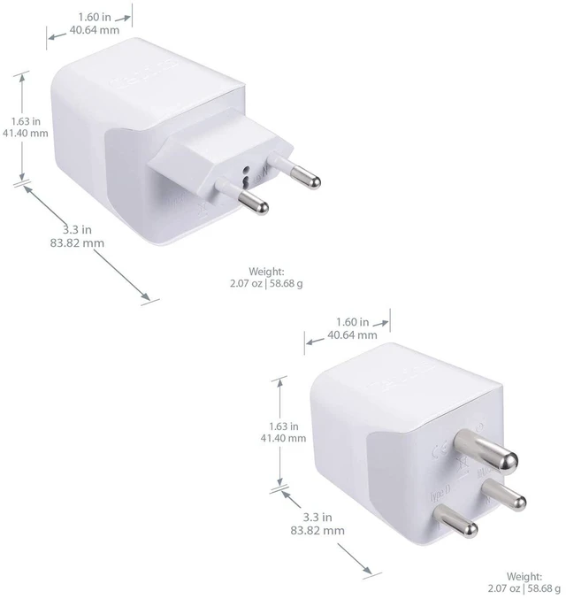Alt view image 5 of 6 - India Travel Plug Set - with 2 USB + USA Socket Input - Type C and Type D- Ultra Compact - Safe Grounded Perfect for Cell Phones, Laptops, Camera Chargers