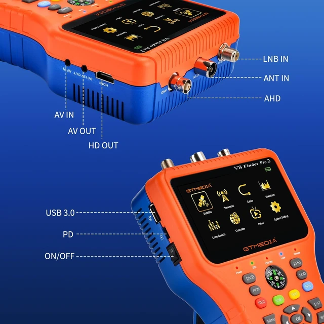 Alt view image 2 of 6 - V8 Finder Pro Satellite Finder Meter, DVB-S2X/S2/S/T2/T/C Signal Meter with 4.3-Inch HD Screen, Spectrum Analyzer, H.265 10-Bit, Blind Scan, Digital Compass for Dish Alignment