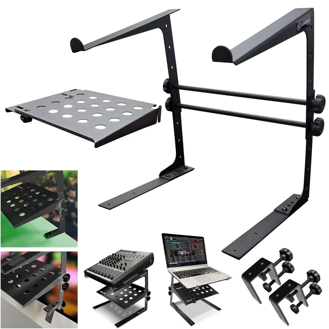 Main image of AxcessAbles Two-Tier Adjustable DJ Stand with Clamps for DJ Controllers, Music Mixers, Laptops up to 20lbs. DJ Controller Stand Compatible with DDJ-REV1, DDJ-FLX4 (LTS-03 Black)