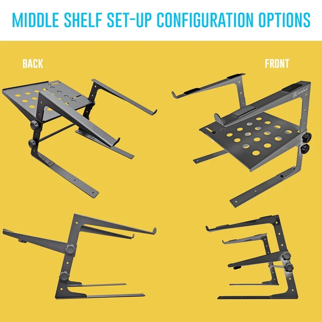 Alt view image 3 of 7 - AxcessAbles Two-Tier Adjustable DJ Stand with Clamps for DJ Controllers, Music Mixers, Laptops up to 20lbs. DJ Controller Stand Compatible with DDJ-REV1, DDJ-FLX4 (LTS-03 Black)
