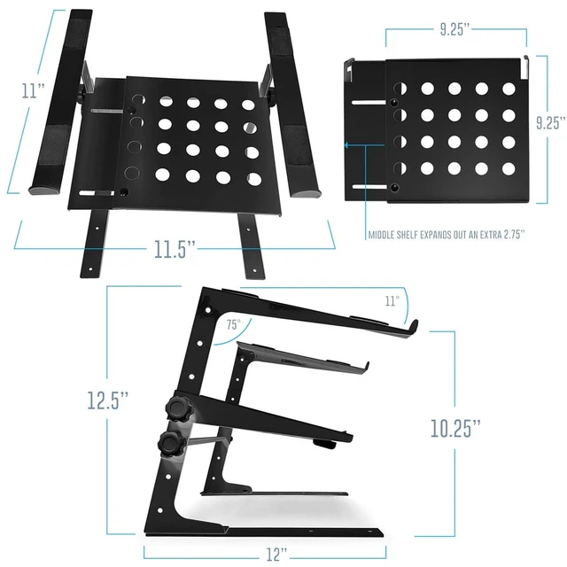 Alt view image 4 of 7 - AxcessAbles Two-Tier Adjustable DJ Stand with Clamps for DJ Controllers, Music Mixers, Laptops up to 20lbs. DJ Controller Stand Compatible with DDJ-REV1, DDJ-FLX4 (LTS-03 Black)