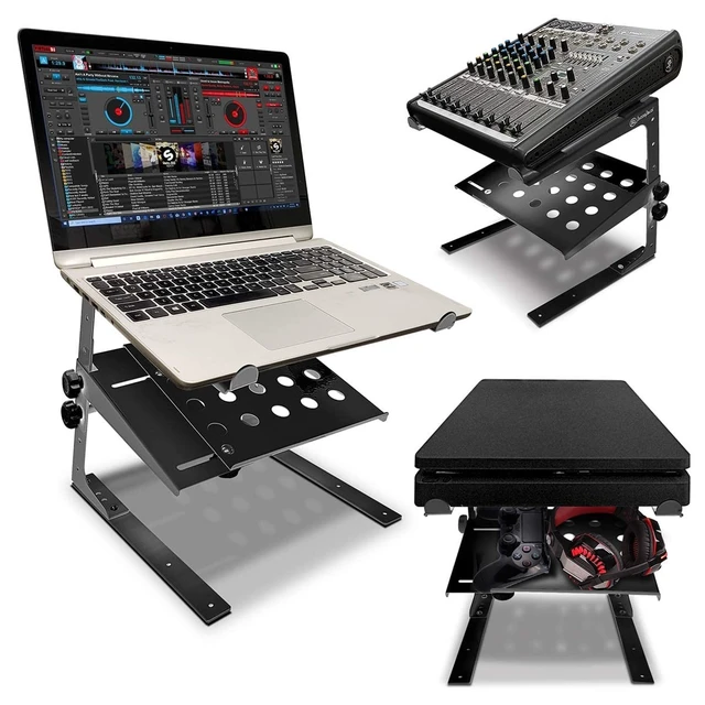 Alt view image 2 of 7 - AxcessAbles Two-Tier Adjustable DJ Stand with Clamps for DJ Controllers, Music Mixers, Laptops up to 20lbs. DJ Controller Stand Compatible with DDJ-REV1, DDJ-FLX4 (LTS-03 Black)