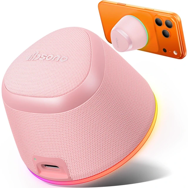 Main image of 2 in 1 Portable Magnetic Bluetooth Speaker, Phone Stand, Rose Pink Gifts for Adults Teens, Mini Speakers, IPX5 Waterproof, Loud Sound, 9 Light Modes, TWS, Home/Office/Travel Essentials